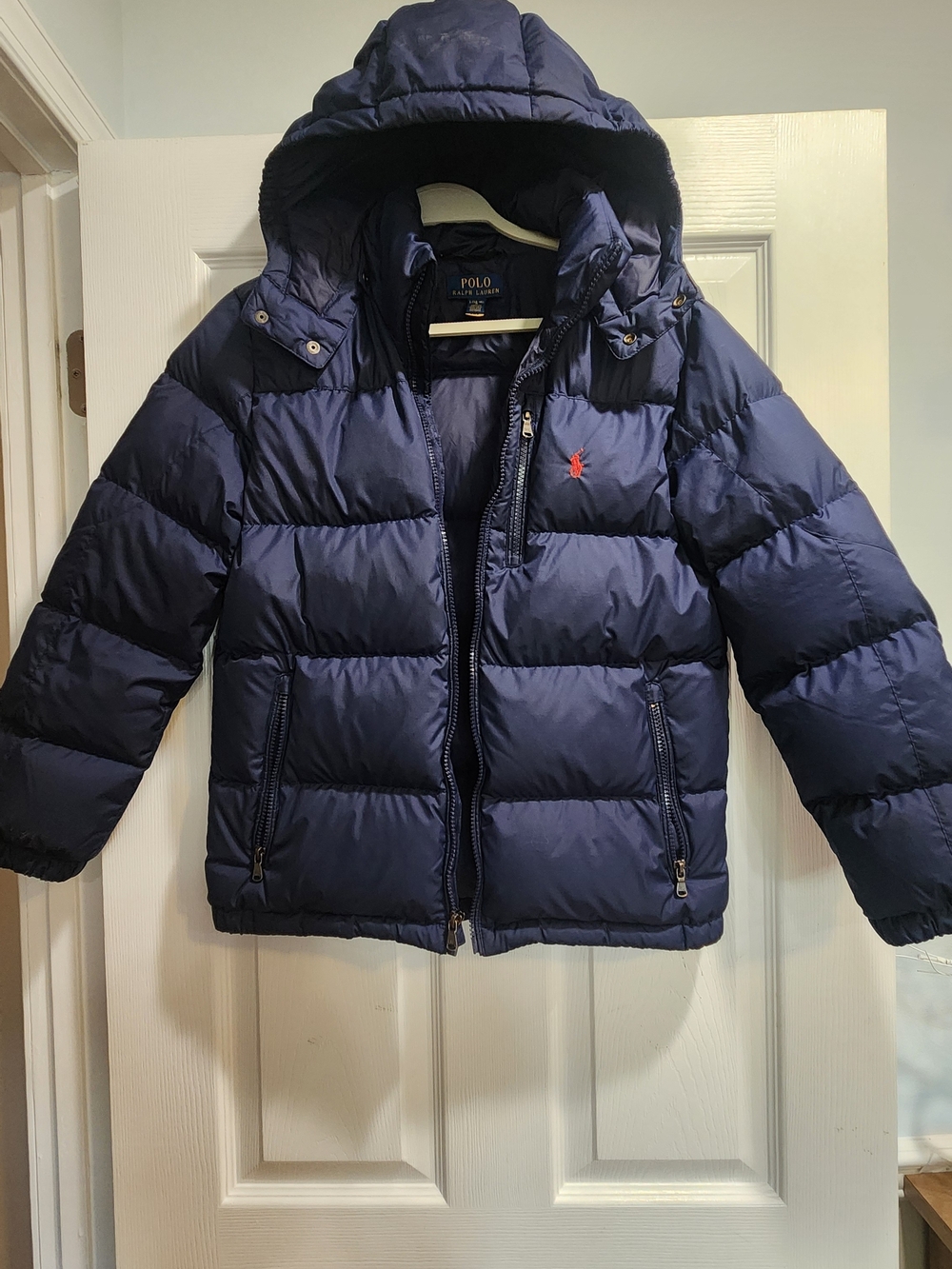Polo by Ralph Lauren Navy Puffer Coat with Hood and Red Pony
